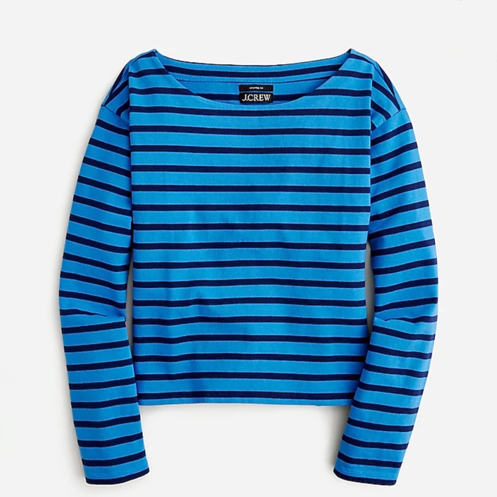J Crew Cropped Boatneck T-Shirt in Stripe, NWT